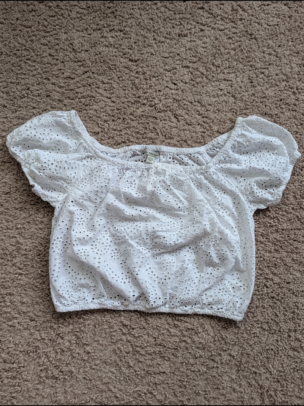 American Eagle Womens White Off Shoulder Eyelet Crop Top Size Small - Picture 2 of 9